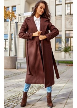 Długi płaszcz z wiązaniem brązowy 0017 ze sklepu intimiti.pl w kategorii Płaszcze damskie - zdjęcie 187860692