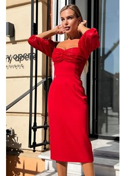 Dopasowana sukienka z bufiastymi rękawami błysk czerwona ze sklepu intimiti.pl w kategorii Sukienki - zdjęcie 187860760