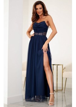 Tiulowa długa sukienka wieczorowa księżniczka granatowa ze sklepu intimiti.pl w kategorii Sukienki - zdjęcie 187860880