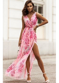 Efektowna długa sukienka Dolores w kwiaty pink 2 ze sklepu intimiti.pl w kategorii Sukienki - zdjęcie 187860921