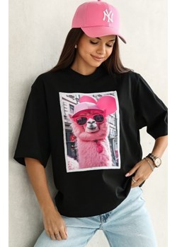 Oversizowy t-shirt damski lama czarny ze sklepu intimiti.pl w kategorii Bluzki damskie - zdjęcie 187861032