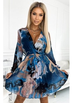 Numoco 415-1 YSABEL plisowana sukienka z dekoltem, długim rękawkiem i paskiem ze sklepu intimiti.pl w kategorii Sukienki - zdjęcie 187863492