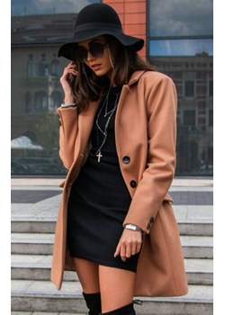 Elegancki płaszcz z wełną karmelowy Roco P012 ze sklepu intimiti.pl w kategorii Płaszcze damskie - zdjęcie 187863664