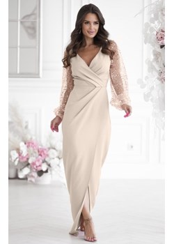 Bicotone długa sukienka z cekinowymi rękawami beżowa ze sklepu intimiti.pl w kategorii Sukienki - zdjęcie 187864361