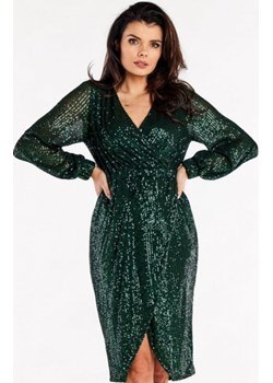 Awama A565 cekinowa sukienka midi zielona ze sklepu intimiti.pl w kategorii Sukienki - zdjęcie 187864484