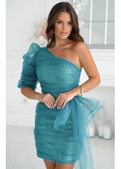Wieczorowa sukienka na jedno ramię turkusowa 274-18 ze sklepu intimiti.pl w kategorii Sukienki - zdjęcie 187864772