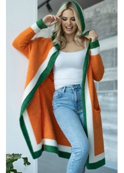 Długi kardigan damski z kapturem 30085 orange ze sklepu intimiti.pl w kategorii Swetry damskie - zdjęcie 187865132