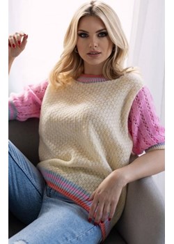 Słodki sweterek z krótkim rękawem żółty 30093 ze sklepu intimiti.pl w kategorii Swetry damskie - zdjęcie 187865193