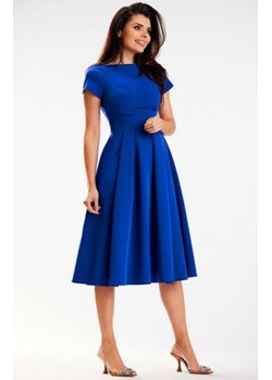 Awama A569 sukienka midi z zakładkami chabrowa ze sklepu intimiti.pl w kategorii Sukienki - zdjęcie 187865941