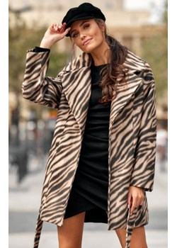 Wiązany płaszcz damski animal z wełną ze sklepu intimiti.pl w kategorii Płaszcze damskie - zdjęcie 187866291