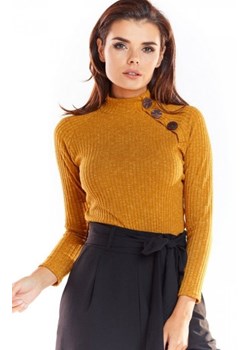 Golf z ozdobnymi guziczkami Awama musztardowy A315 ze sklepu intimiti.pl w kategorii Swetry damskie - zdjęcie 187866441