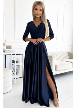 Numoco 309-7 AMBER koronkowa długa satynowa suknia z dekoltem ze sklepu intimiti.pl w kategorii Sukienki - zdjęcie 187866754