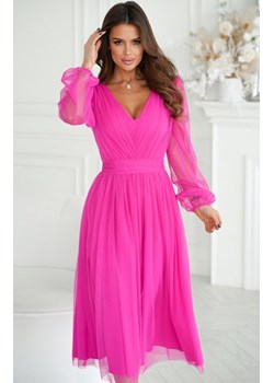 Bicotone 269-17 różowa sukienka midi z tiulowymi rękawami ze sklepu intimiti.pl w kategorii Sukienki - zdjęcie 187867080