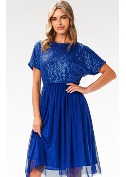Awama A689 rozkloszowana sukienka z cekinami chabrowa ze sklepu intimiti.pl w kategorii Sukienki - zdjęcie 187867403