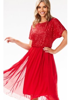 Awama A689 rozkloszowana sukienka z cekinami czerwona ze sklepu intimiti.pl w kategorii Sukienki - zdjęcie 187867923