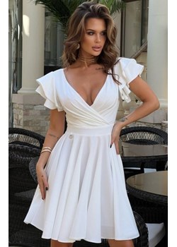 Bicotone rozkloszowana sukienka ecru z falbankami 281 ze sklepu intimiti.pl w kategorii Sukienki - zdjęcie 187868134