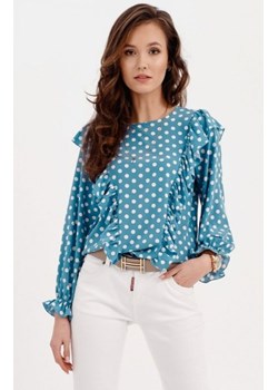 Bluzka z falbanką w groszki niebieska 0059 ze sklepu intimiti.pl w kategorii Bluzki damskie - zdjęcie 187868512