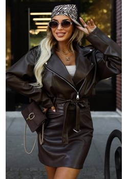 Numoco 626-4 kurtka ramoneska z miękkiej ekoskóry z paskiem i asymetrycznym zamkiem ze sklepu intimiti.pl w kategorii Kurtki damskie - zdjęcie 187868642