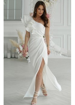 Bicotone długa sukienka ecru na jedno ramię z falbaną ze sklepu intimiti.pl w kategorii Sukienki - zdjęcie 187869013