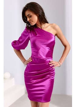 Satynowa sukienka mini z bufiastym rękawem 3/4 biskupi ze sklepu intimiti.pl w kategorii Sukienki - zdjęcie 187869202