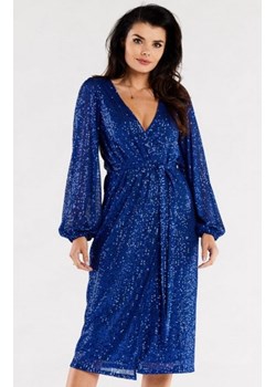 Awama cekinowa sukienka midi niebieska A567 ze sklepu intimiti.pl w kategorii Sukienki - zdjęcie 187869303