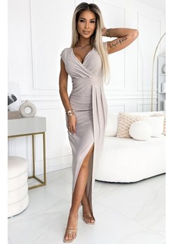Numoco 451-2 błyszcząca sukienka z krótkim rękawkiem, dekoltem i rozcięciem na nodze ze sklepu intimiti.pl w kategorii Sukienki - zdjęcie 187869383