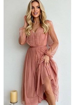 Brokatowa sukienka koktajlowa nude  269-21 ze sklepu intimiti.pl w kategorii Sukienki - zdjęcie 187869680