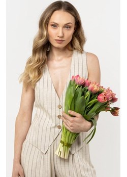 Awama A727 lniana kamizelka w delikatne prążki mocca ze sklepu intimiti.pl w kategorii Marynarki damskie - zdjęcie 187869822