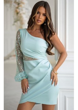 Bicotone mini sukienka cekinowa na jedno ramię szałwia ze sklepu intimiti.pl w kategorii Sukienki - zdjęcie 187869943