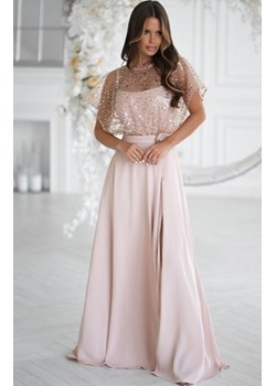 Bicotone długa sukienka z cekinowym bolerkiem beżowa ze sklepu intimiti.pl w kategorii Sukienki - zdjęcie 187870270