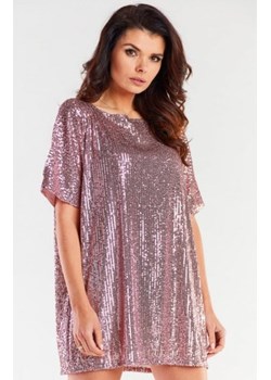 Awama cekinowa sukienka oversize różowa A483 ze sklepu intimiti.pl w kategorii Sukienki - zdjęcie 187870511