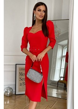 Ołówkowa sukienka z paskiem czerwona 266-02 ze sklepu intimiti.pl w kategorii Sukienki - zdjęcie 187870600