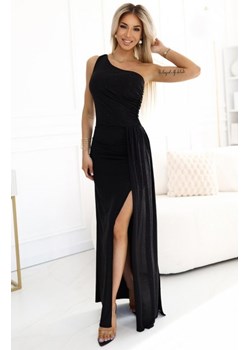 Numoco 600-1 SELENA zjawiskowa długa sukienka na jedno ramię z brokatowym połyskiem i rozcięciem na nodze ze sklepu intimiti.pl w kategorii Sukienki - zdjęcie 187870622