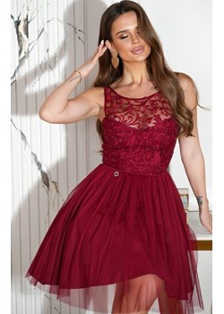 Koktajlowa sukienka z tiulem bordowa 2207-10 ze sklepu intimiti.pl w kategorii Sukienki - zdjęcie 187871981