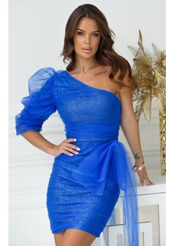 Wieczorowa sukienka na jedno ramię biało-srebrna 274-05 ze sklepu intimiti.pl w kategorii Sukienki - zdjęcie 187872291