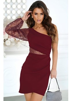 Bicotone mini sukienka cekinowa na jedno ramię bordowa ze sklepu intimiti.pl w kategorii Sukienki - zdjęcie 187872764