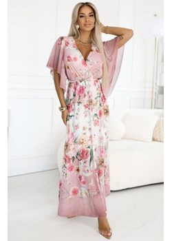 Numoco 603-4 zwiewna maxi sukienka z kopertowym dekoltem i kwiecistym wzorem ze sklepu intimiti.pl w kategorii Sukienki - zdjęcie 187872833