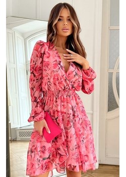 *Bicotone 287-12 szyfonowa sukienka w różowe kwiaty ze sklepu intimiti.pl w kategorii Sukienki - zdjęcie 187872953