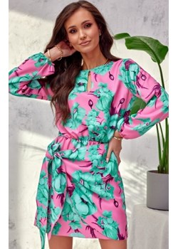 Kwiatowa sukienka z wiązaniem i bufkami 357/F59 ze sklepu intimiti.pl w kategorii Sukienki - zdjęcie 187873190