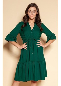 Sukienka z falbanami i troczkiem w pasie zielona SUK197 ze sklepu intimiti.pl w kategorii Sukienki - zdjęcie 187873291