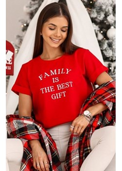 Świąteczny t-shirt damski Family czerwony ze sklepu intimiti.pl w kategorii Bluzki damskie - zdjęcie 187873702