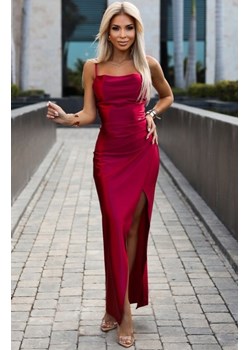 Numoco 483-5 DIANE satynowa długa suknia z rozcięciem na nogę ze sklepu intimiti.pl w kategorii Sukienki - zdjęcie 187873822