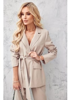 Wiązany żakiet damski jasny beż 0004 ze sklepu intimiti.pl w kategorii Marynarki damskie - zdjęcie 187874164