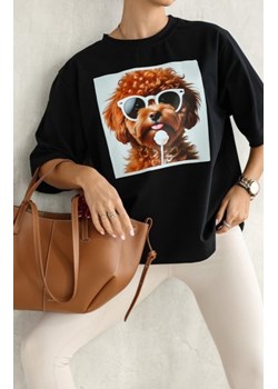 Oversizowy T-shirt z nadrukiem psa Maltipoo czarny ze sklepu intimiti.pl w kategorii Bluzki damskie - zdjęcie 187874642