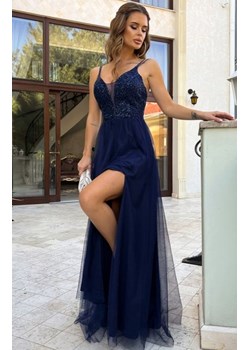 Bicotone długa tiulowa sukienka na ramiączkach granatowa ze sklepu intimiti.pl w kategorii Sukienki - zdjęcie 187874822