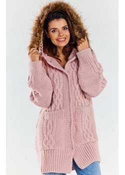 Awama A478 ciepły sweter z futerkiem różowy ze sklepu intimiti.pl w kategorii Swetry damskie - zdjęcie 187874824