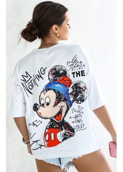 Oversizowy t-shirt damski Myszka Nothing biały ze sklepu intimiti.pl w kategorii Bluzki damskie - zdjęcie 187874840