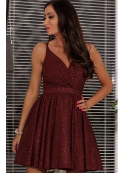 Rozkloszowana brokatowa mini sukienka Lily bordowa/1 ze sklepu intimiti.pl w kategorii Sukienki - zdjęcie 187874873