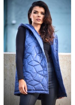 Pikowana niebieska kamizelka z kapturem A539 ze sklepu intimiti.pl w kategorii Kamizelki damskie - zdjęcie 187875141
