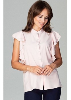 Efektowna bluzka z falbankami jasnoróżowa K482 ze sklepu intimiti.pl w kategorii Bluzki damskie - zdjęcie 187875191